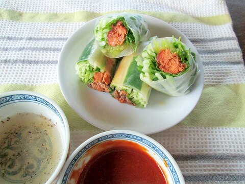 鯖味噌缶の生春巻き